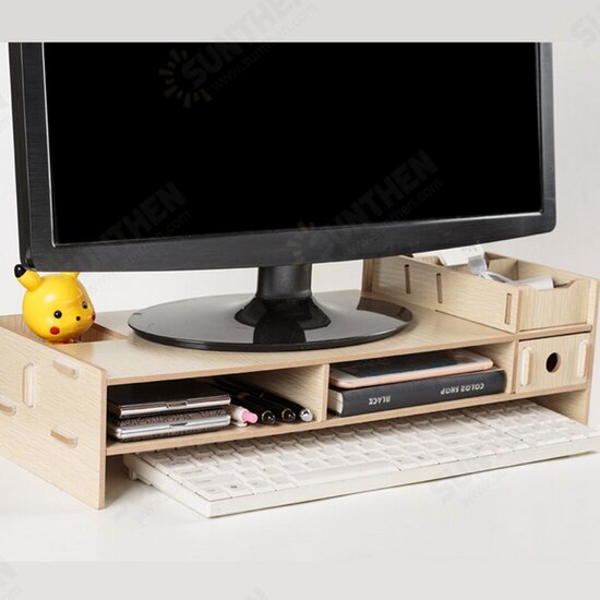 Wooden Monitor Bracket Stand Desktop Storage Shelf Laptop Stand Computer Screen Rack Desk PC Riser Holder Organizer