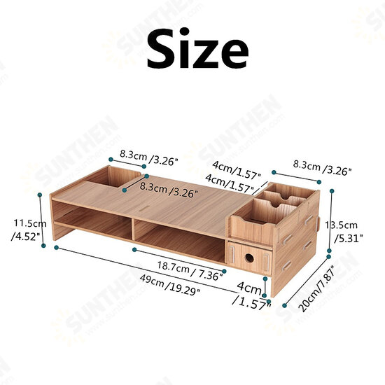 Wooden Monitor Bracket Stand Desktop Storage Shelf Laptop Stand Computer Screen Rack Desk PC Riser Holder Organizer