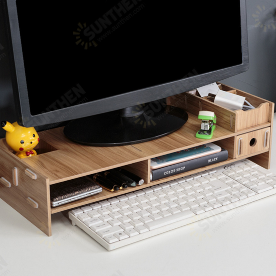 Wooden Monitor Bracket Stand Desktop Storage Shelf Laptop Stand Computer Screen Rack Desk PC Riser Holder Organizer