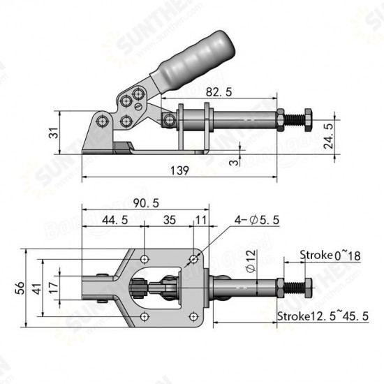 136Kg/300Lbs Quick Push Pull Type Toggle Clamp Straight Line Action Clamp 32mm Plunger Stroke