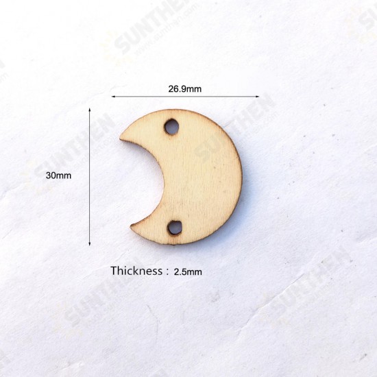 50Pcs Moon Shape Laser Engraving Wooden Sheet With 50 Iron Loops Set For Birthday Reminder DIY Hanging Wood Plaque Decorations