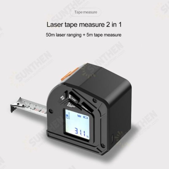 50M+5M Digital Distance Meter Laser Measuring Tape Retractable Ruler Laser Rangefinder 2 in 1