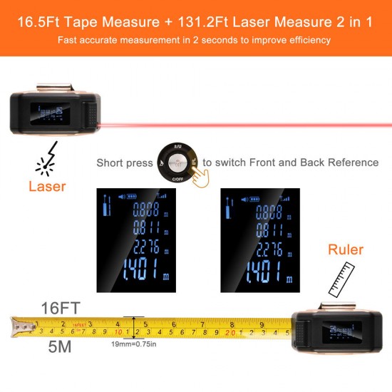 40M Laser Measuring Tape Retractable Ruler Laser Distance Meter Range Finder Electronic Roulette Digital Measuring Tape Tool