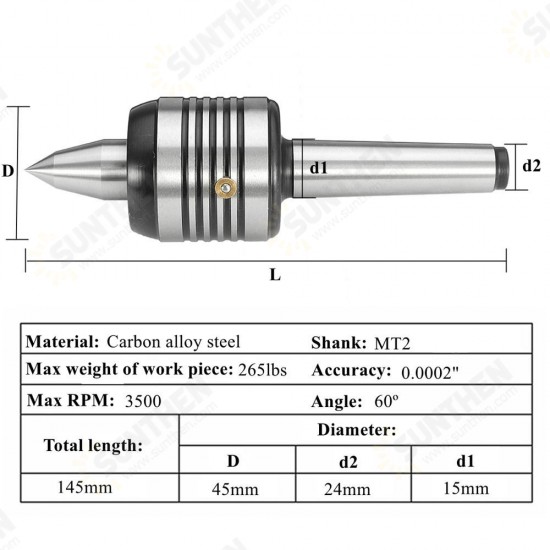 MT2 Live Center Precision 0.0002 Inch Morse Taper Lathe Tool