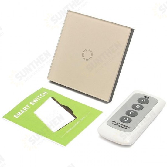 1 Way 1 Gang Crystal Glass Panel Touch Light Wall Switch Remote Controller