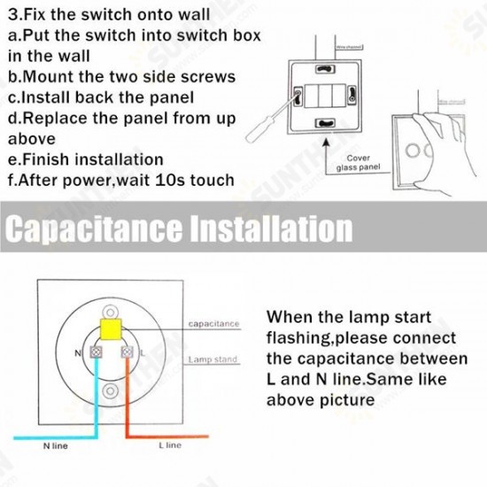 1 Way 1 Gang Crystal Glass Panel Touch Light Wall Switch Remote Controller