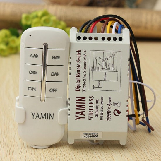 AC220V 4 Ways ON/OFF Wireless Lamp Remote Control Light Switch Receiver Transmitter