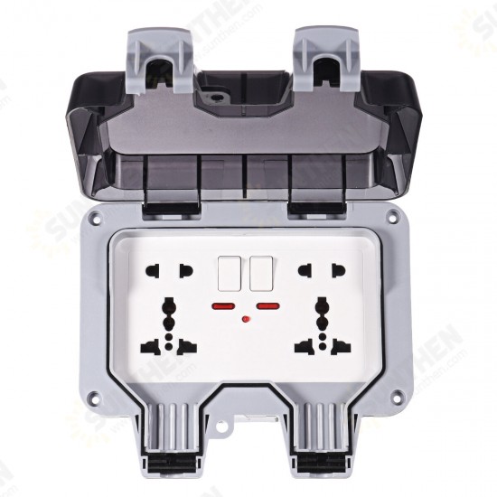 IP66 Weatherproof Outdoor BOX Wall Socket 13A Double Universal / UK Switched Outlet With USB Charging Port