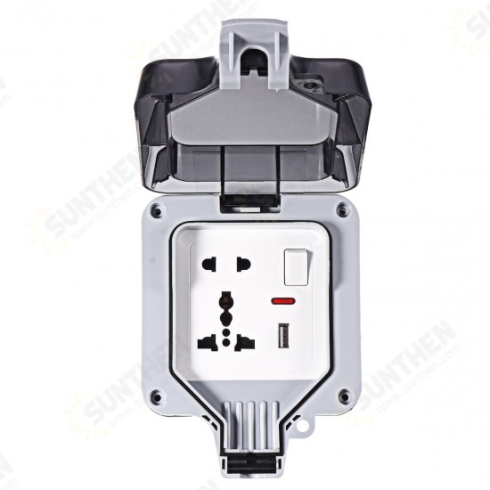 IP66 Weatherproof Outdoor BOX Wall Socket 13A Double Universal / UK Switched Outlet With USB Charging Port