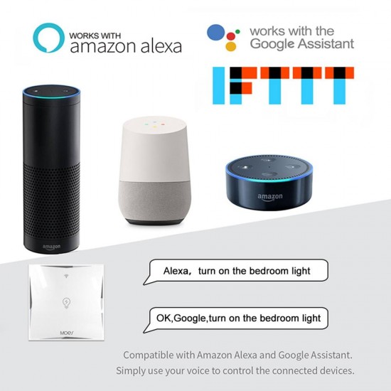 AC100-240V EU Type 1 Gang WiFi Smart Light Switch Work With Amazon Alexa Google Home
