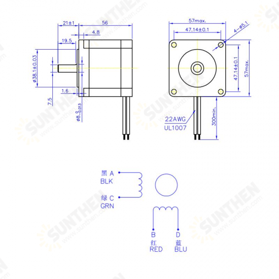 NEMA23 1.8°57 Hybrid Stepper Motor Two Phase 56mm 12kg.cm 2.8A Step Motor