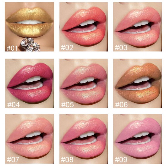 9 Colors Glitter Temperature Lipstick Metal Shimmer Lip Stick Moisturizing Long-Lasting