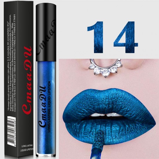 Cmaadu Metal Matte Lip Gloss Makeup Lipstick Sexy Sequin Waterproof Long Lasting Blue Cosmetic