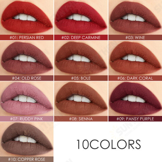 10 Colors Velvet Matte Lip Glaze Waterproof Non-Marking Lip Gloss Cosmetic