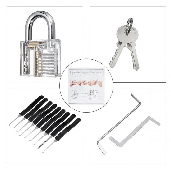 14Pcs Training Unlock Tool Skill Set Unlocking Lock Picks Set Key Transparent Practical Lock