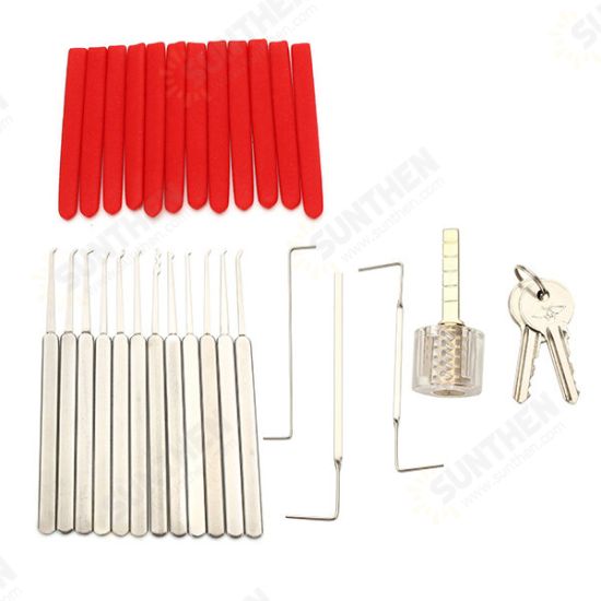 12Pcs High Quality Lock Pick Tools Set Lock Opener with T-Lock Transparent Lock