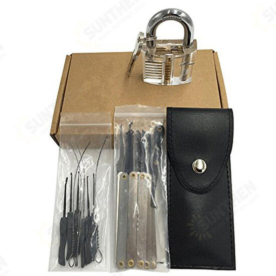 12pcs Unlocking Lock Pick Set + 10pcs Key Extractor Set +1pc Transparent Practice Padlock