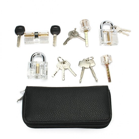 24pcs Single Hook Lock Pick Set + 5Pcs Transparent Lock Locksmith Practice Training Skill Set