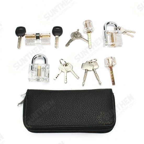 24pcs Single Hook Lock Pick Set + 5Pcs Transparent Lock Locksmith Practice Training Skill Set