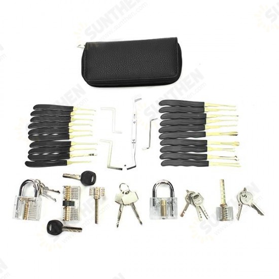 24pcs Single Hook Lock Pick Set + 5Pcs Transparent Lock Locksmith Practice Training Skill Set