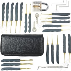 24pcs Single Hook Lock Pick Set with 1Pc Transparent Lock Locksmith Practice Training Skill Set 24pcs Single Hook Lock Pick Set with 1Pc Transparent Lock Locksmith Practice Training Skill Set