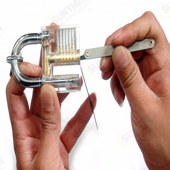 Transparent Practice Padlock with 12pcs Unlocking Lock Picks Set Key Extractor Tools