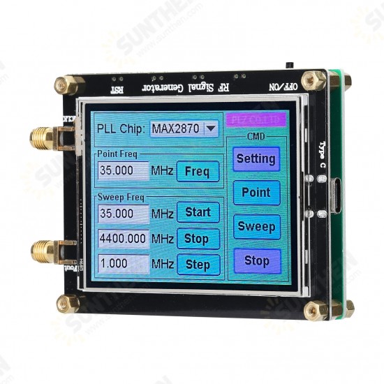 MAX2870 Signal Generator 23.5MHz-6000MHz PLL Frequency Touching Screen LCD Display Radio Frequency Signal Source PC Software Controls