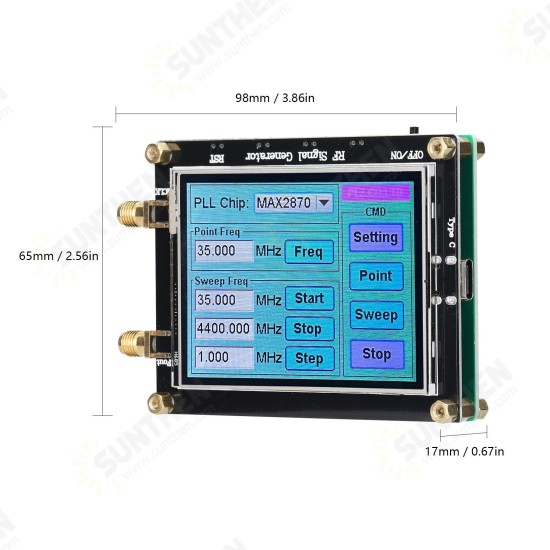 MAX2870 Signal Generator 23.5MHz-6000MHz PLL Frequency Touching Screen LCD Display Radio Frequency Signal Source PC Software Controls