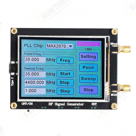 MAX2870 Signal Generator 23.5MHz-6000MHz PLL Frequency Touching Screen LCD Display Radio Frequency Signal Source PC Software Controls