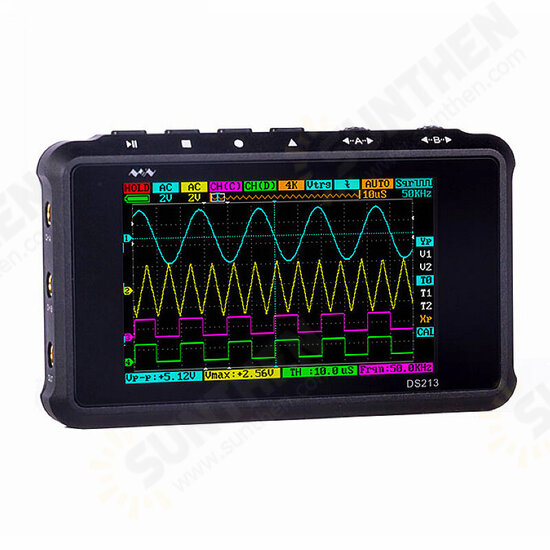 MINI DS213 Digital Storage Oscilloscope Portable 15MHz Bandwidth 100MSa/s Sampling Rate 2 Analog Channels+2 Digital Channels 3 Inch Screen