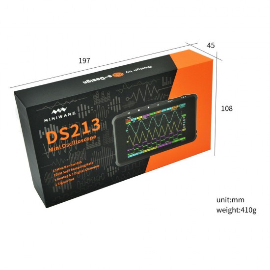 MINI DS213 Digital Storage Oscilloscope Portable 15MHz Bandwidth 100MSa/s Sampling Rate 2 Analog Channels+2 Digital Channels 3 Inch Screen