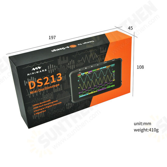 MINI DS213 Digital Storage Oscilloscope Portable 15MHz Bandwidth 100MSa/s Sampling Rate 2 Analog Channels+2 Digital Channels 3 Inch Screen