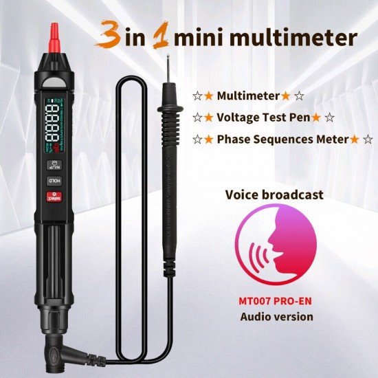 MT007/MT007 Pro/MT007 Pro-EN True RMS Digital Multimeter + Voltage Test Pen +Phase Sequences Meter 3 In 1 Color Screen Voice Broadcast