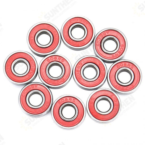 10pcs ABEC-7 Red Sealed Deep Groove Skateboard Ball Bearing 608RS 9x22x6mm Ball Bearing