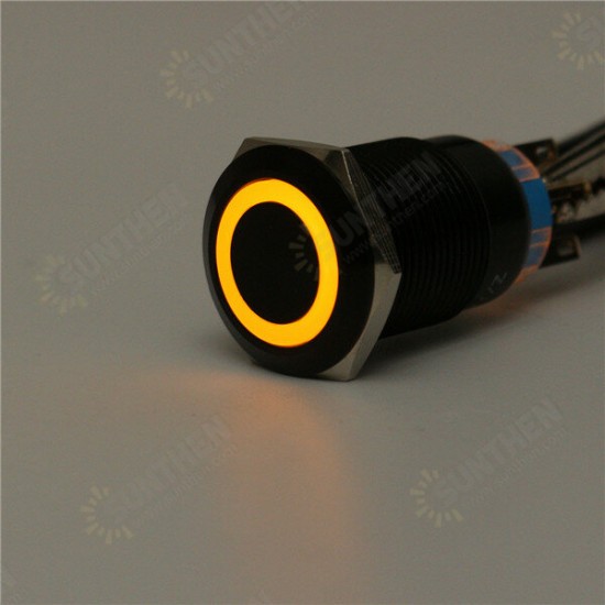 12V 19mm Self-locking Push Button Switch Ring LED Flat Head 5 Pins Waterproof Switch