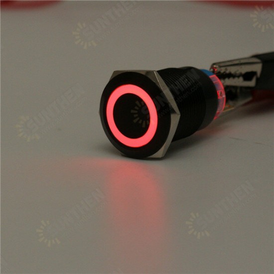 12V 19mm Self-locking Push Button Switch Ring LED Flat Head 5 Pins Waterproof Switch