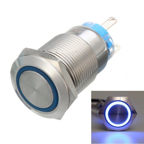 12V 5 Pin 19mm Led Light Stainless Steel Push Button Momentary Switch Sliver