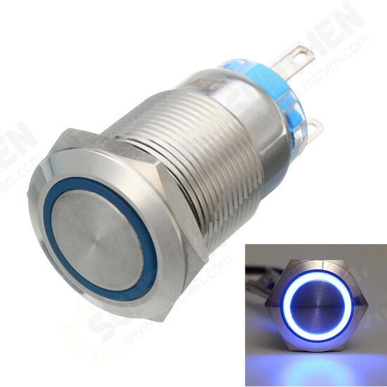 12V 5 Pin 19mm Led Light Stainless Steel Push Button Momentary Switch Sliver