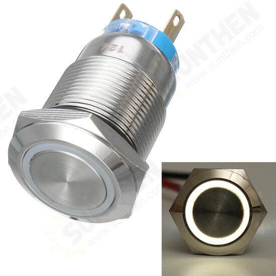 12V 5 Pin 19mm Led Light Stainless Steel Push Button Momentary Switch Sliver