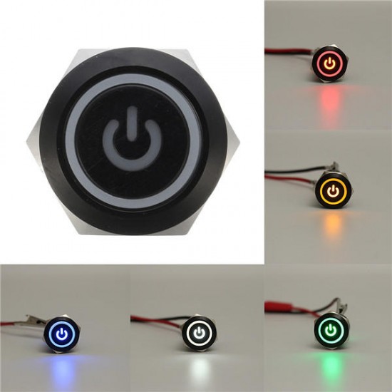 12V 5 Pin 19mm Led Metal Push Button Momentary Power Switch Waterproof Switch Black