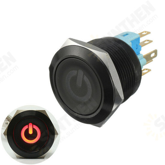 12V 6 Pin 22mm Led Light Metal Push Button Momentary Switch