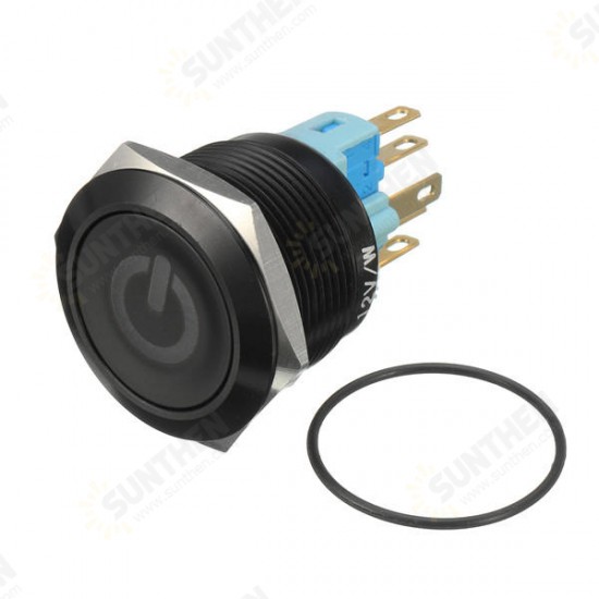 12V 6 Pin 22mm Led Light Metal Push Button Momentary Switch