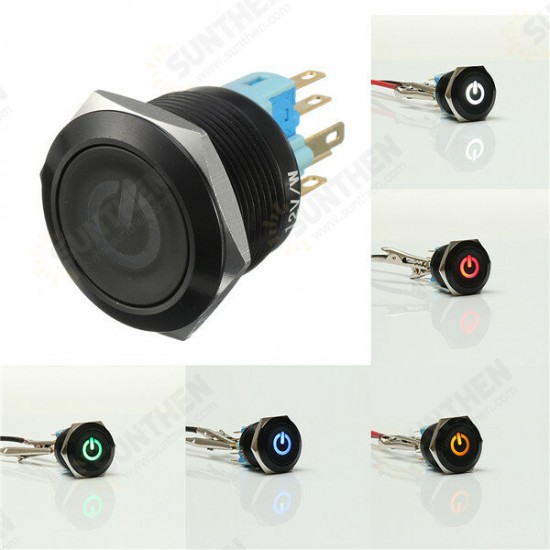 12V 6 Pin 22mm Led Light Metal Push Button Momentary Switch