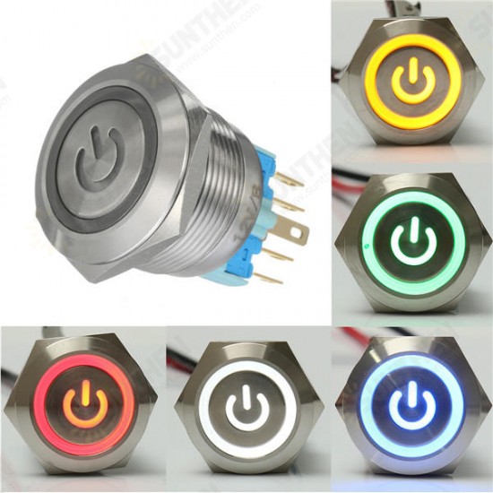 12V 6 Pin 22mm Push Button Momentary Switch with Led Light