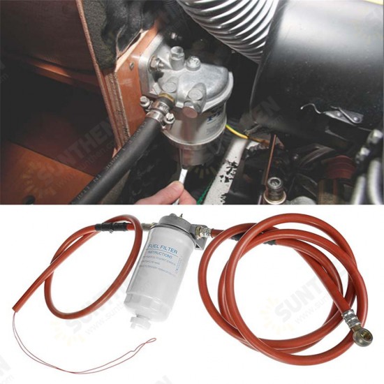 12V Fuel Filter with 2pcs Petrol Pipe Hose Fuel Lines Replacement Fuel Tank