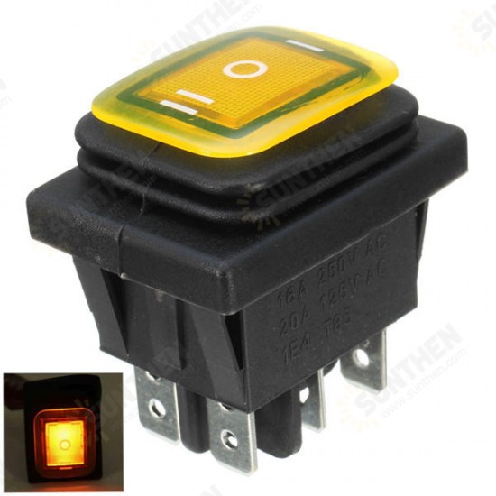 16A 12V Rocker Switch 3 Position 6 Pin Waterproof Car Rocker Switch With Lamp Light