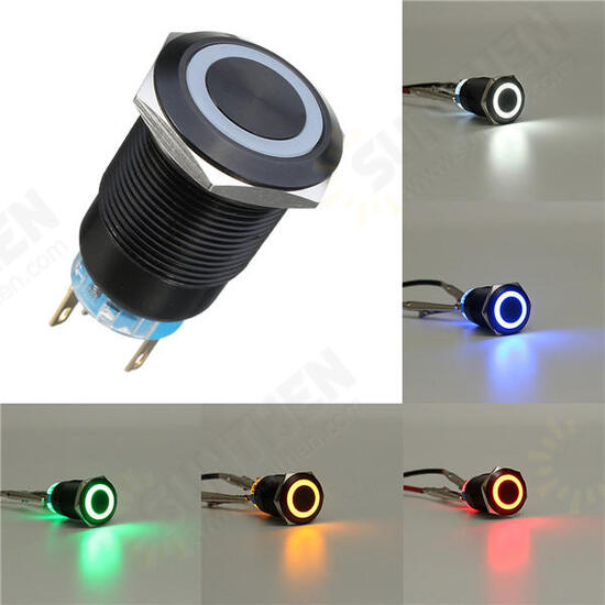 19mm 12V 5 Pin Led Light Metal Push Button Momentary Switch