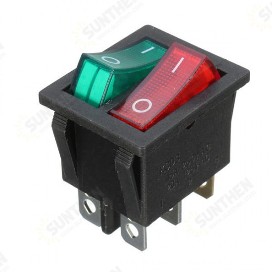 6 Pins Double SPST On/Off Rocker Boat Switch Red Green Light AC 250V/15A 125V/20A Switch