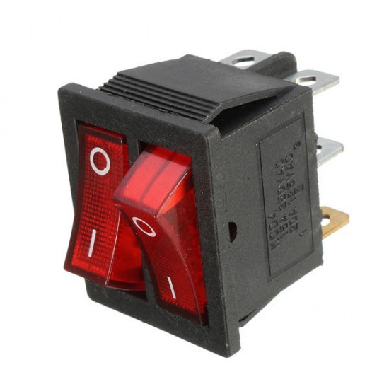 6 Pins Rocker Switch On/Off Double Red Light Toggle Double SPST Rocker Switch