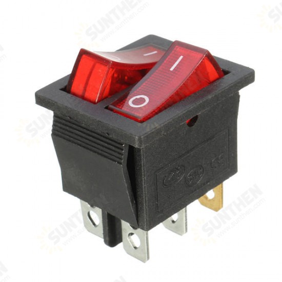 6 Pins Rocker Switch On/Off Double Red Light Toggle Double SPST Rocker Switch